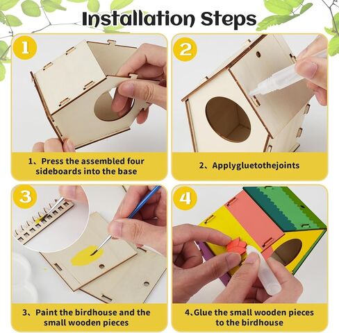 Fulietaobai 4 Pieces Birdhouse Kit for Kids, Paint Your Own Birdhouse, DIY Wooden Birdhouse for Painting, Birdhouse Wood with Color Form, Craft Kit Children for Girls Boys Toddlers in Kuwait