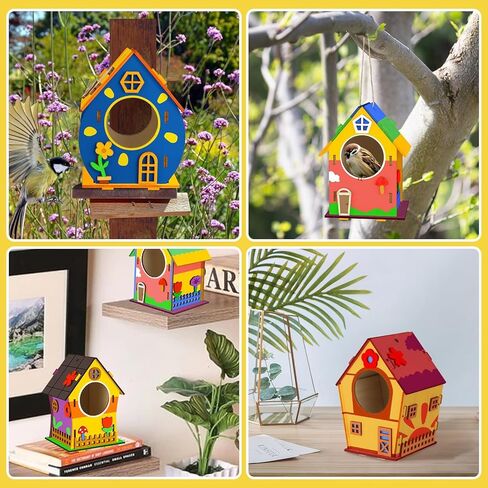 Fulietaobai 4 Pieces Birdhouse Kit for Kids, Paint Your Own Birdhouse, DIY Wooden Birdhouse for Painting, Birdhouse Wood with Color Form, Craft Kit Children for Girls Boys Toddlers in Kuwait