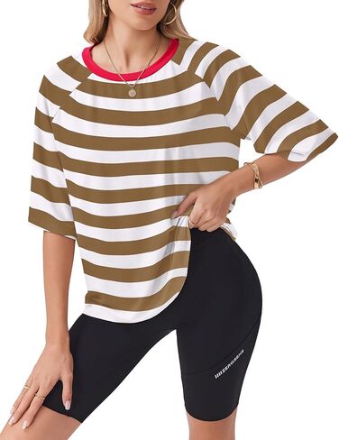 Zeagoo Womens T Shirts Summer Casual Oversized Crewneck Loose Fit Short Sleeve Striped Tops Fashion Comfy Basic Tee Blouses in Saudi Arabia