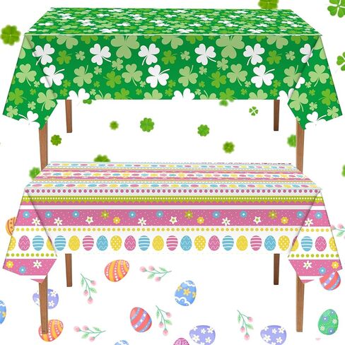 Oudain 3 Pcs St Patrick's Day Tablecloth Plastic 54 X108 Inch Disposable Clover Table Cover Easter Egg Table Cloth Waterproof Tablecloth for Dinner Kitchen Party Decor(Cute Style) in Kuwait