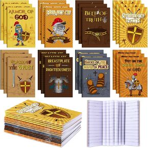 Sumind 24 Pieces Armor of God Notebooks Bulk Bible Verse Motivational Pocket Notepads Medieval Knight Party Favors Christian Religious Gifts for Sunday School Church Kids Classroom Rewards, 8 Style