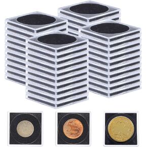 50Pack Acrylic Coin Box حامل عملة فضية قابلة للتعديل مع 5 أحجام من الحشيات ، حامل حماية العملة المعدنية الصافية لهواة جمع العملات ، لوازم جمع العملة المعدنية