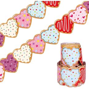 65.6Ft Valentine's Day Bulletin Board Borders Cute Heart Cookie Donut Die Cut Trim Border Roll for Office Classroom Chalkboard Window Decor