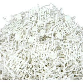 Fullhawl 2lb عيد ميلاد سعيد تجعد الورق مقطعة حشو مع عيد ميلاد سعيد وحشيات الكيك للهدية تغليف تغليف الأنسجة raffia سلة التغليف سلة (أبيض) in Kuwait