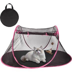 Portable Cat Tent for Bearded Dragon, Outdoor Cat Enclosures, Portable Pet Playpen for Cats and Small Animals, Pet Enclosure with Carry Bag(Rose Red)