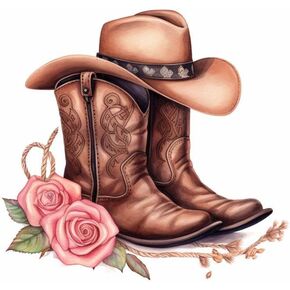Generic Cowboy Hat & Boots Cross Stitch Kits for Beginners Stamped Cross-Stitch Supplies Needlework DIY 11CT 3 Strands Cotton Thread Printed DIY Needlepoint Kits 50×50cm (uo79), YYP EMB 37XUO79