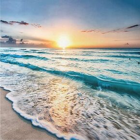 ARAZADR Cross Stitch Counted Stamped Kit, 3 Strands 11CT Cross-Stitching for Home Decor, Pre-Printed Scenery Fabric Embroidery Pattern for Beginner Adults- Sunrise at Sea Pattern, 11.81×11.81Inch