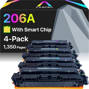 CARTRA 206A Toner Cartridge Replacement with Chip for HP 206A 206X for Color Laserjet Pro MFP M283fdw M283cdw M283fdn M282mw Pro M255dw M255nw M283 M255 Printer W2110A W2110X High Yield 4-Pack