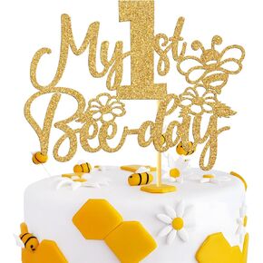 My 1st Bee Day Cake Topper, Happy 1st Birthday Cake Decor, Bumble Bee Honey theme Baby Shower, Baby One Year Old Party Decoration Supplies for Boy Girl