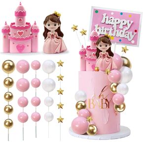 26PCS Princess Cake Topper Castle Cake Topper Girl Princess Cake Topper Happy Birthday Cake Decoration for Girl Birthday Princess Party Supplies