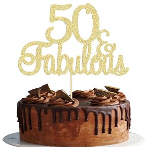 Gyufise Gold Glittery 60 & Fabulous Birthday Cake Topper for 60th Birthday Party Decorations 60 Birthday Cake Decorations Supplies 1 Pack