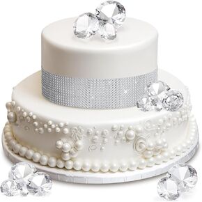 21 Pcs Diamond Cake Topper Set Denim and Diamonds Party Decorations 20 Pcs Fake Gems 2.2 yd x 1.6" Rhinestone Ribbon for Wedding Birthday Party Cake Decorations DIY Craft