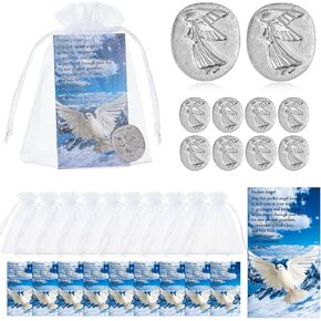10 Sets Memorial Angel Sign Coins Funeral Pocket Token Peace Dove Poem Lucky Prayer Cards Angel Coin Funeral Favors for Guests Celebration of Life Favors (Memorial Angel Theme,30 Pieces)
