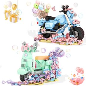 Beego 2 Vespa Scooter Motorcycle Building Toy Set,Creative DIY Moped Dirt Bike Model Kit with Flowers and Balloons Home Decor,Vintage Italian Scooter Craft Valentines Day Gift for Kid,Adult