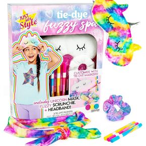 Just My Style Fuzzy Spa Tie-Dye Set by Horizon Group USA, Create 3 Soft Tie Dye Spa Day Essentials with Vibrant Brush Marker Colors, Mess-Free Tie-Dye, DIY Tie Dye Kit for Kids