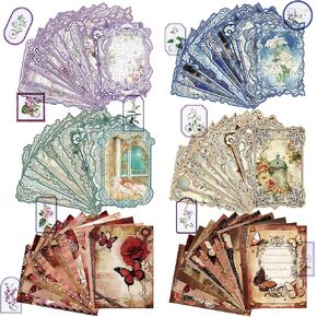 150 Pieces Lace Edged Scrapbook Paper Set Vintage Stationary Assorted Set 6 Pack Scrapbook Paper Supplies With PET Sticker for Junk Journaling Supplies Bullet Journaling and DIY Crafts