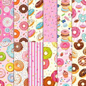 Donut Cake Scrapbook Paper Pad, 24Pcs Sweet Doughnut Pattern, Double-Sided Decopodge Paper, Cardstock Paper for Scrapbooking DIY Decorative Background Cardmaking Supplies Craft Paper
