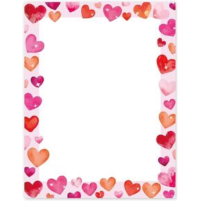 AnyDesign 60 Sheets Valentine's Day Stationery Letterhead Paper Watercolor Love Heart Border Letter Writing Paper For Wedding Note Greeting Office Printing, 8.5 x 11 Inch, Single-Sided
