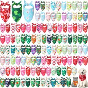 Kigeli 120 Pcs Holiday Dog Bandanas Bulk Valentine's Day Bandana for Dogs St. Patrick's Day Easter Holiday Puppy Scarf Set Triangle Pet Bibs for Small Medium Large Puppy Cats(31.5 x 21.7 x 21.7 in)