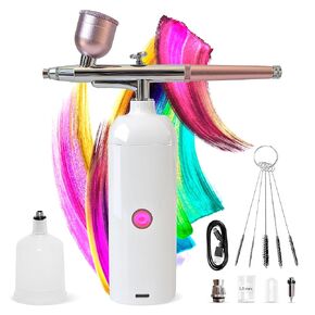 Air brush Kit with Air Compressor, Rechargeable Cordless Makeup Nail Airbrush Machine, Multi Nozzle, Adjustable Airflow, Airbrush Gun for Cake Decorating and DIY Crafts