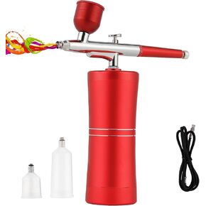 Portable Airbrush Kit Machine with Hose, 32PSI High Pressure Rechargeable Handheld Airbrush, Professional Cordless Airbrush for Nail Art, Makeup, Barber, Painting, Cake Decor (Red)