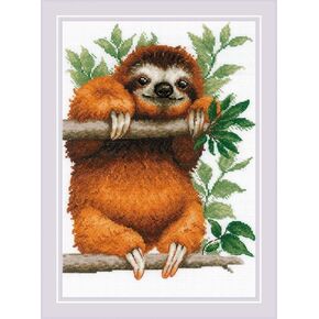 RIOLIS - Sloth 2213, Animals Cross Stitch Kits 8¼"x11¾, Cross Stitch Kits for Beginners & Advanced, Crossstitching Kits Adult, Counted Stitching Kits, Embroidery Kit