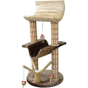 PENN-PLAX Two Story Cat Tree – Decorative, Multileveled, and Playful – Includes Soft Plush Perches, Bamboo Scratching Posts, and Mouse Toys – 42" Height