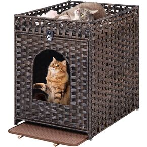 Snughome Cat Sterter Box Box Propression Furniture مخبأة مع حصيرة القمامة القطط ، وأثاث حمام القطط المخفي مع الباب ، صندوق حمامات القطط الموفق يدويًا ، منزلًا داخليًا للحيوانات الأليفة لغرفة المعيشة ، غرفة نوم (بني)