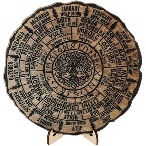 NUOBESTY Wooden Wheel of the Year Calendar Tree Calendar Board Perpetual Calendar for Home Office Desktop Decorations