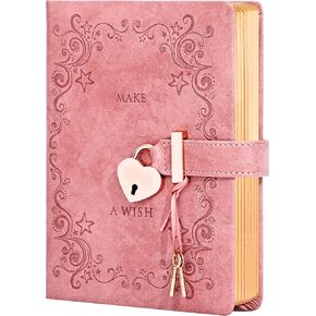 CAGIE Diary with Lock for Girls Heart-Shaped Lock Journal for Women, Girls Diary with Gold Edged Pages Jouranl with Lock for Writing, Cute Diary for Gifts, 5.3 x 7 inch, Pink