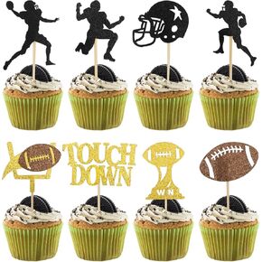 Football Cupcake Toppers, 24 Pcs, 24 Pieces, Metallic Gold, Birthday, Sports Event, Cupcake Picks, Cake Toppers