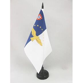 Azores Table Flag 5'' x 8'' - Portugal - Azorean Desk Flag 21 x 14 cm - Black plastic stick and base - AZ FLAG