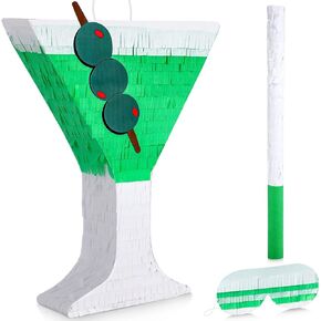 Poen Martini Piñata Bundle with Blindfold Stick Martini Birthday Party Supplies Wine Glass Piñata Martini Party Decoration Large Piñata 10.63 x 15.35'' for Martini Party Decor