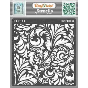 CrafTreat Reusable Floral Stencils for Painting on Wood, Canvas, Paper, Fabric, Floor, Wall and Tile - Flourish 2-6x6 Inches - DIY Art and Craft Stencils for Home Decor - Flourish Wall Stencil
