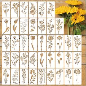 40pcs Large Flower Stencils for Painting on Wood Wall Reusable Wildflower Stencil Templates for Crafts Floral Vine Botanical Leaf Plant Stencils for Drawing on Canvas Furniture(flower40)