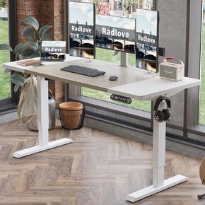 Electric Standing Desk, 63 x 30 Height Adjustable Computer Desk Sit Stand Desk Home Office Computer Standing Table Ergonomic Desk with Splice Board White Frame + 63 x 30'' White+Oak Top
