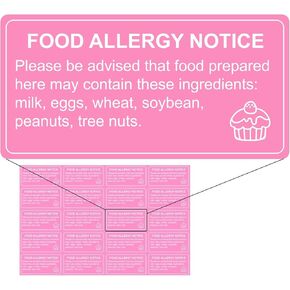 500 pcs Food Allergy Stickers, 1x2 Inch, Food Labels for Food, Bakery, Cookie, Kitchen