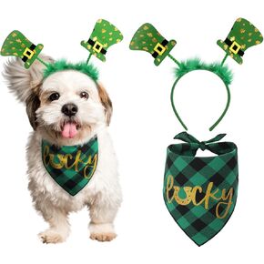 Dog St Patricks Day Outfit, Green Dog Bandana and Sharmrock Headband, Dog St Patricks Day Costume