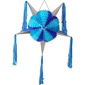 Large 5-Point Star Blue Pinata for Boys and Girls, Handmade Mexican Piñata, Baby Shower Pinata, Birthday Pinata, Quinceanera Pinata, Cinco de Mayo Pinata, Gender Reveal Party Fiesta, Foldable Pinata supports up to 6 lb of candies