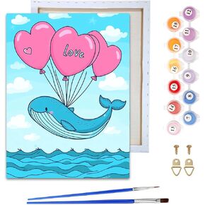 Reofrey Framed Paint by Numbers Kit for Adults & Beginner - 8x12 Inch Canvas Valentine's Day Paint by Numbers - Dolphin Educational & Creative Art Set for Beginners - Perfect for Home Wall Decoration