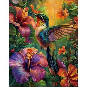 xcemhil Hummingbird Paint by Numbers Kit for Adults, Paint by Number Colorful Hummingbird, Hummingbird and Flowers Paint by Numbers Kit for Adults Beginner for Gift and Home Wall Decor 16x20 Inch