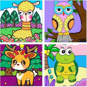 Benjenes 4 Pack Animal Paint by Number Kit for Kids Paint by Numbers for Kids Ages 8-12 Paint by Numbers Kits Children Beginner for Anime Drawing Kit Color by Numbers Kit for Kids 8x8 Inch