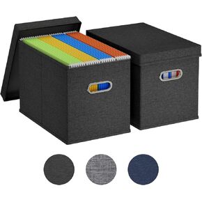 Lifewit 2 Pack Hanging File Organizer Box with Lids, Portable Document Storage with Plastic Slide, File Folder Organizer for School Home Office Supplies, Decorative Folders Storage System Dark Gray