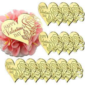 Happy Valentine's Day Acrylic Cupcake Toppers, 12 Pieces, Rose Shape