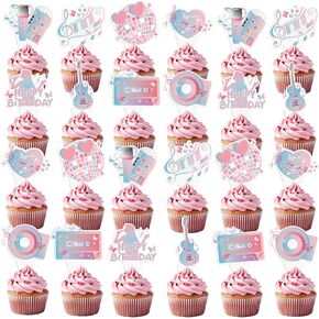 مجموعة الكعكة الشهيرة Topper - 24 PCS Super Star Happy Birthday Era Party Cupcake Topcake Set Decor