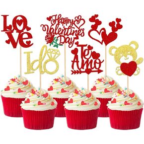 36 PCS Happy Galentine's Day Cupcake Toppers Glitter Sweet Love Valentine Cupcake Picks Valentine's Day Theme Birthday Party Cake Decorations Supplies Pink in Kuwait