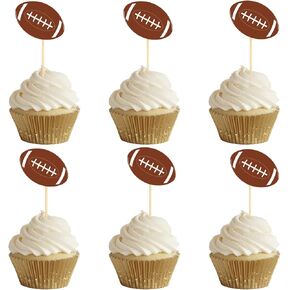 100 Pcs Football Cupcake Toppers, Football Theme Decorations for Football Sport Theme Party Baby Shower Birthday Party Supplies