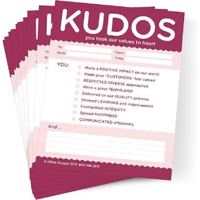 Trainers Warehouse Kudos for Values Set of 10 Note Pads, Recognize Large or Small Contributions and Inspire Continued Efforts (RED)