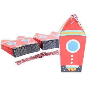 BLUE PANDA Outer Space Birthday Party Favor Boxes, Rocket Ship, Silver Foil (24 Pack)