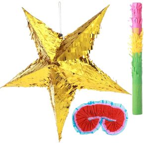 Civaner 3 Pcs Foil Star Piñata with a Blindfold and Bat Foldable Star Piñatas for Girl Kids Boys Adults Birthday Wedding Christmas Cinco de Mayo Party Decorations